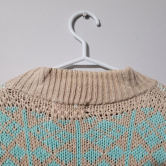 Vintage 80s grandpa style fair isle heavy knit pullover sweater - Picture 9 of 12